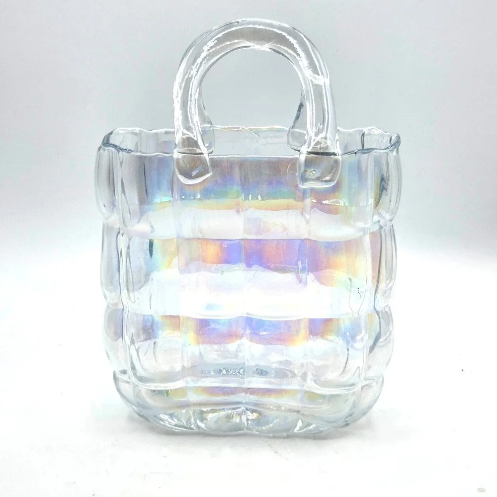 Iridescent Glass Quilted Handbag Vase STUNNING